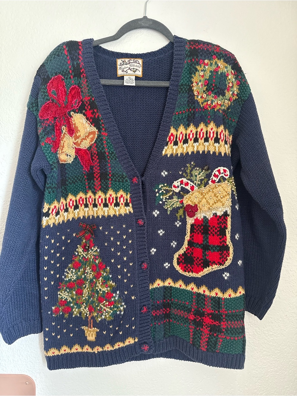 Vintage Heirloom Collectibles Cardigan Sweater Size Small Christmas Tree Bells